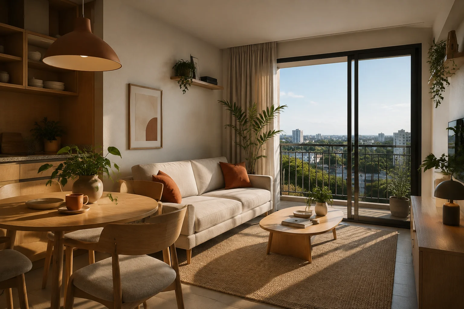 Sala e varanda de apartamento
